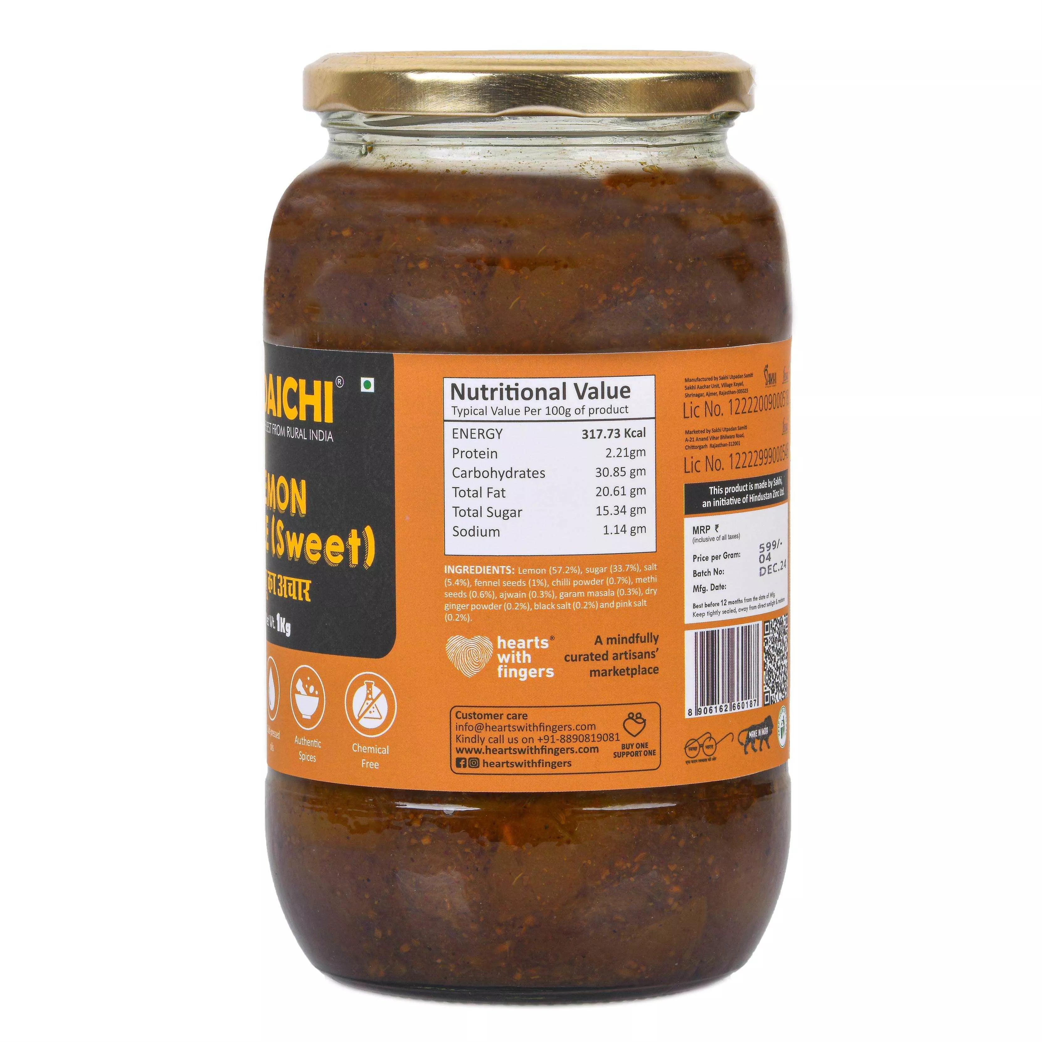 Daichi Sweet Lemon Pickle | Traditional Taste, Cold-Pressed Oil & Natural