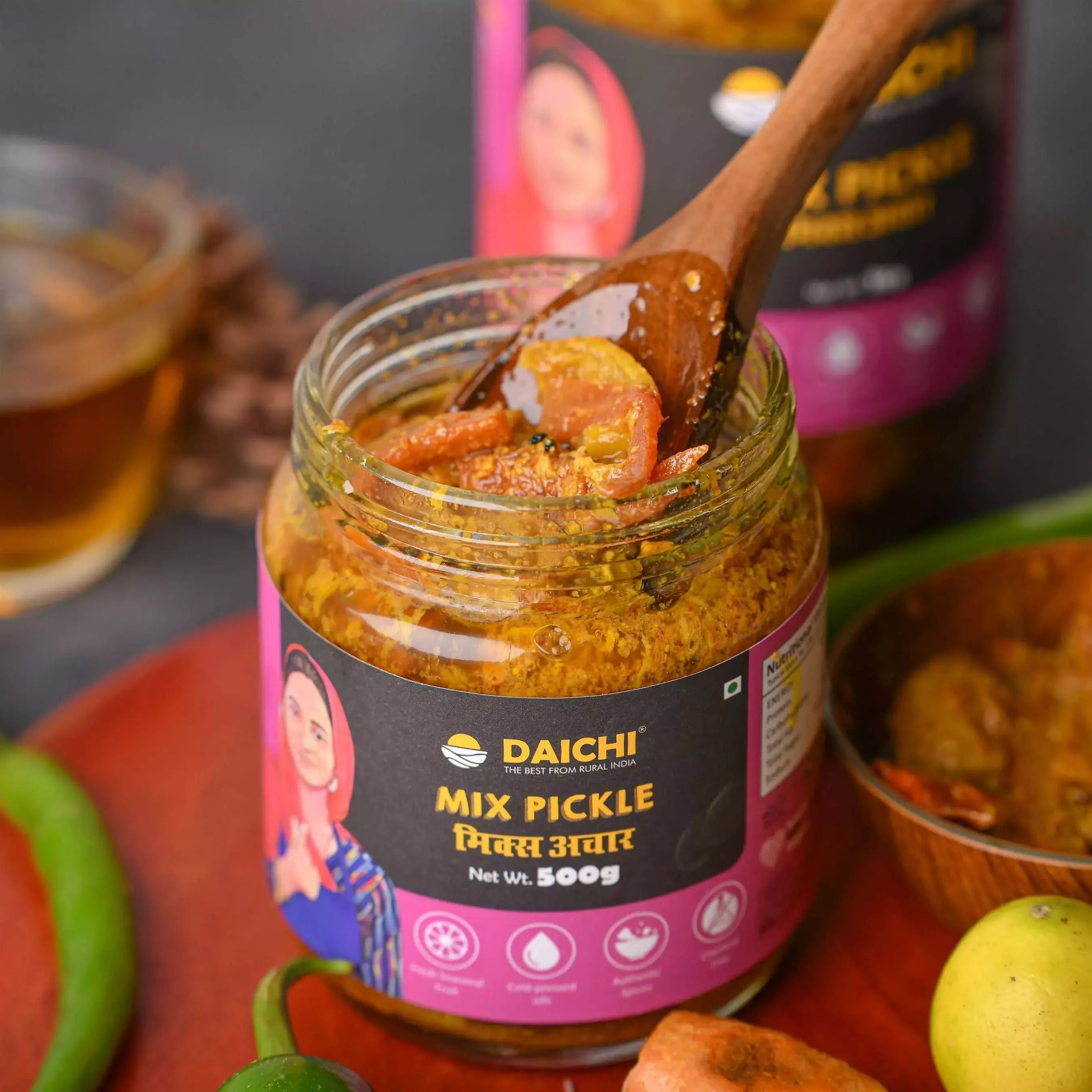 Daichi Mixed Pickle | Crafted with Love by Women Artisans | Sun Cured | Cold-Pressed Mustard Oil | In-House Spices