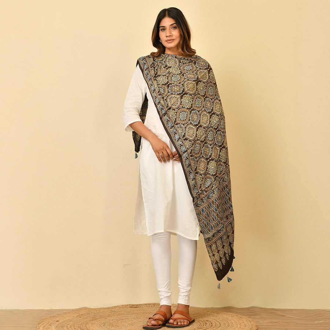 Brown Ajrakh Handblock Stole