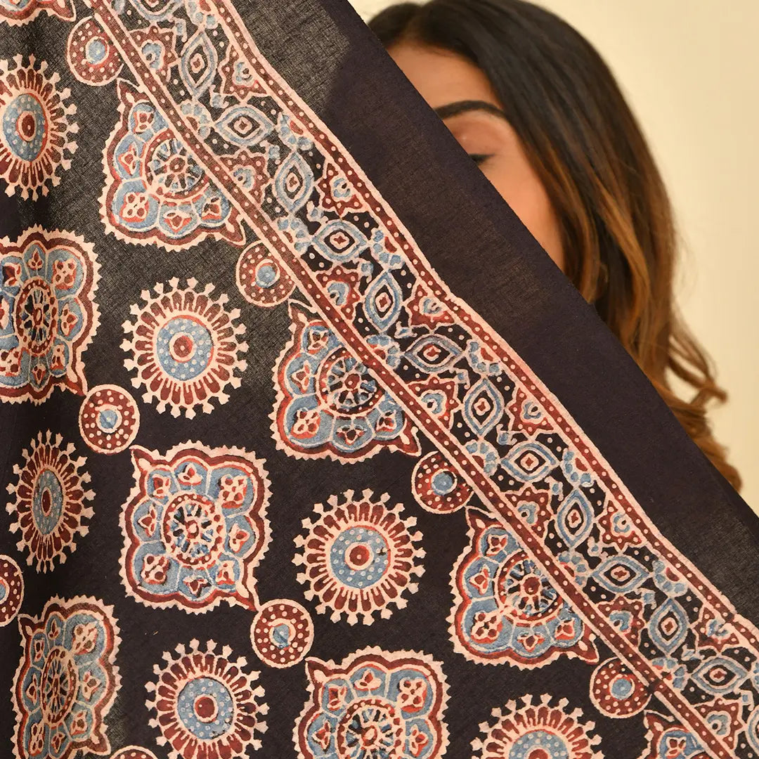 Ajrakh Handblock Printed Cotton Dupatta