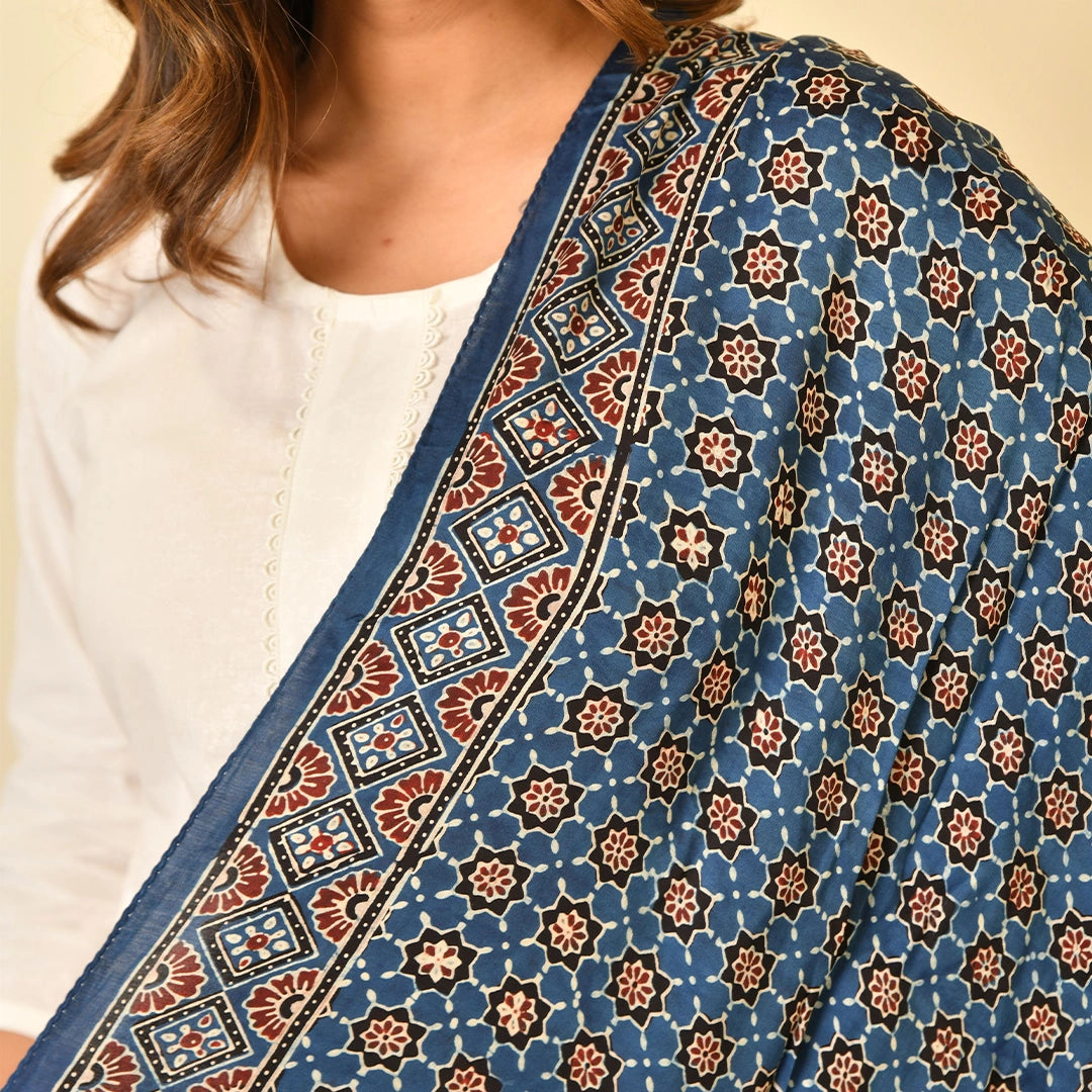 Indigo Ajrakh Handblock Stole