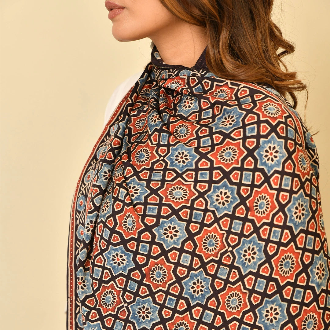 Ajrakh Handblock Modal Silk Stole