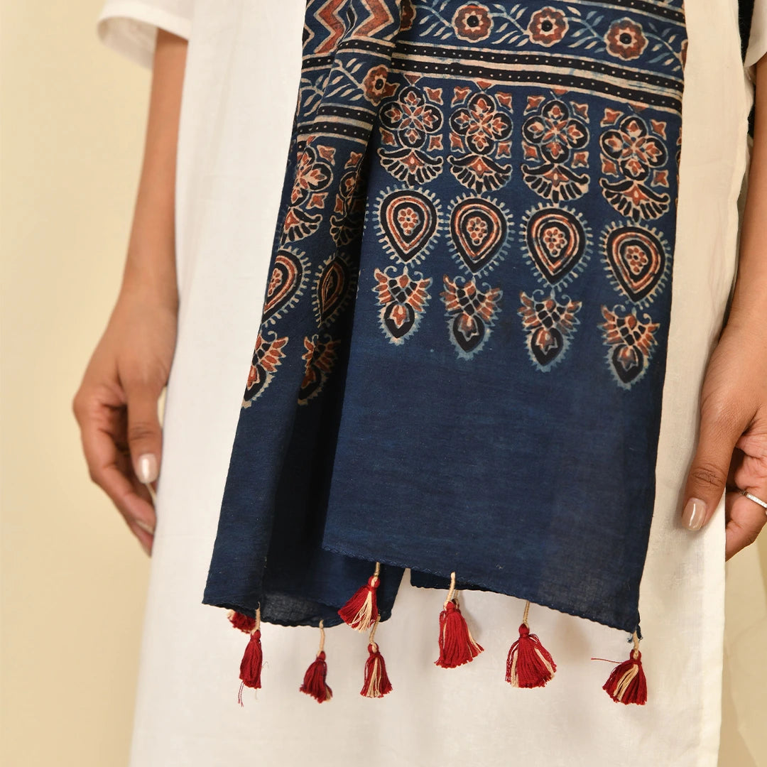 Indigo Ajrakh Cotton Dupatta