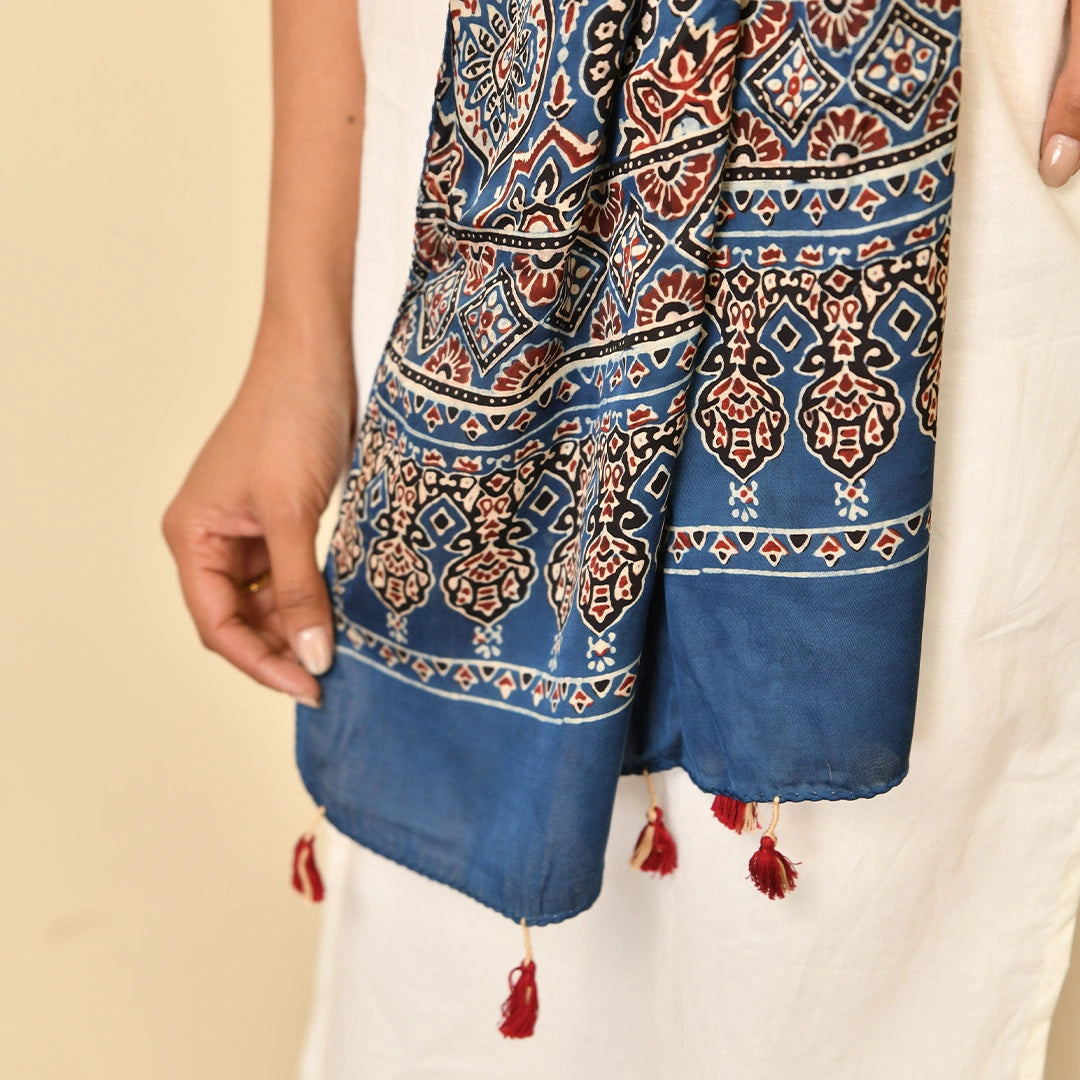 Indigo Ajrakh Handblock Stole