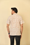 Notch collar half sleeves shirt in natural Bagru print with wooden buttons.