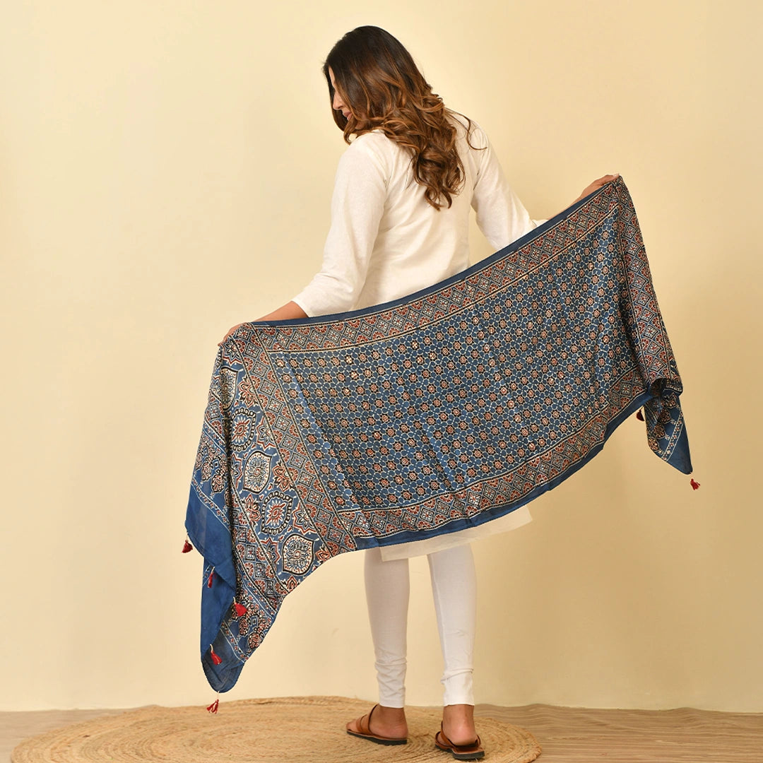 Indigo Ajrakh Handblock Stole