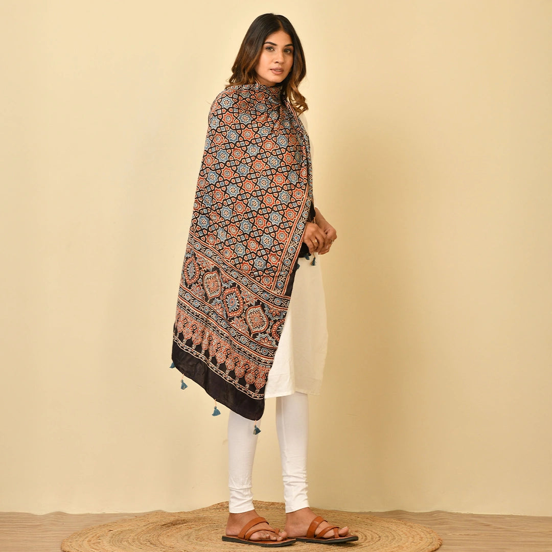 Ajrakh Handblock Modal Silk Stole