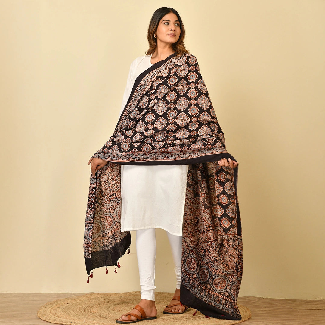 Ajrakh Handblock Printed Cotton Dupatta