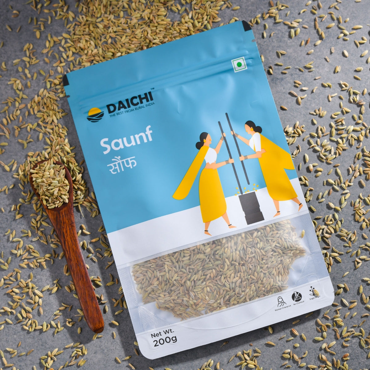 Daichi Pure Fennel Seeds (Saunf) | 100% Pure Natural Saunf  | Single Origin | Unadulterated | Chemical-Free | Sun-Dried | Handcrafted in Small Batches by Rural Women