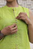 Lime Green Cotton Slub Button-Down Top