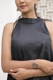 Black Cotton Slub Tie-Up Peplum Top