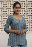 Blue Printed Cotton Flared Top
