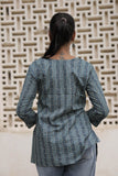 Blue Printed Cotton Flared Top