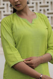 Lime Green Cotton Slub Embroidered Straight Kurta