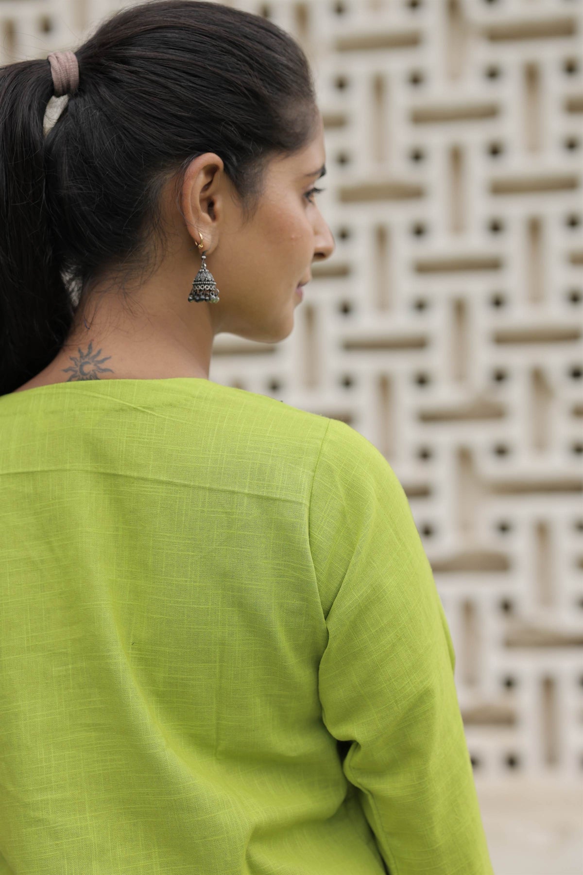 Lime Green Cotton Slub Flared Top
