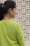 Lime Green Cotton Slub Flared Top