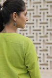 Lime Green Cotton Slub Flared Top