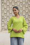 Lime Green Cotton Slub Flared Top
