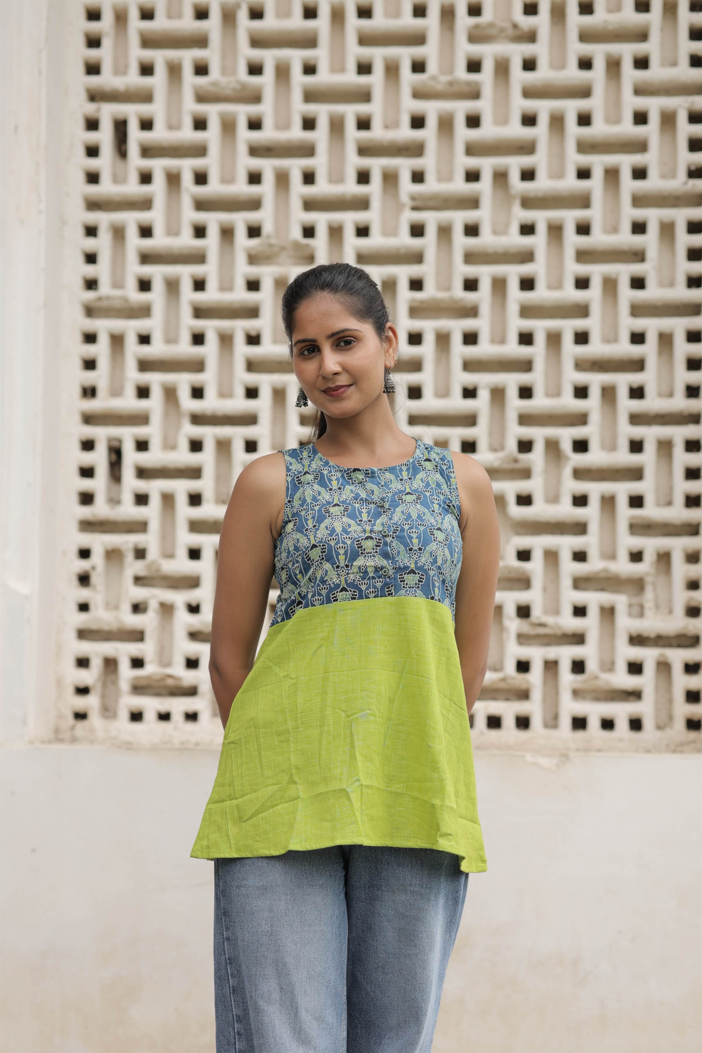 Ajrakh Choli with Cotton Slub Umbrella Flare Top