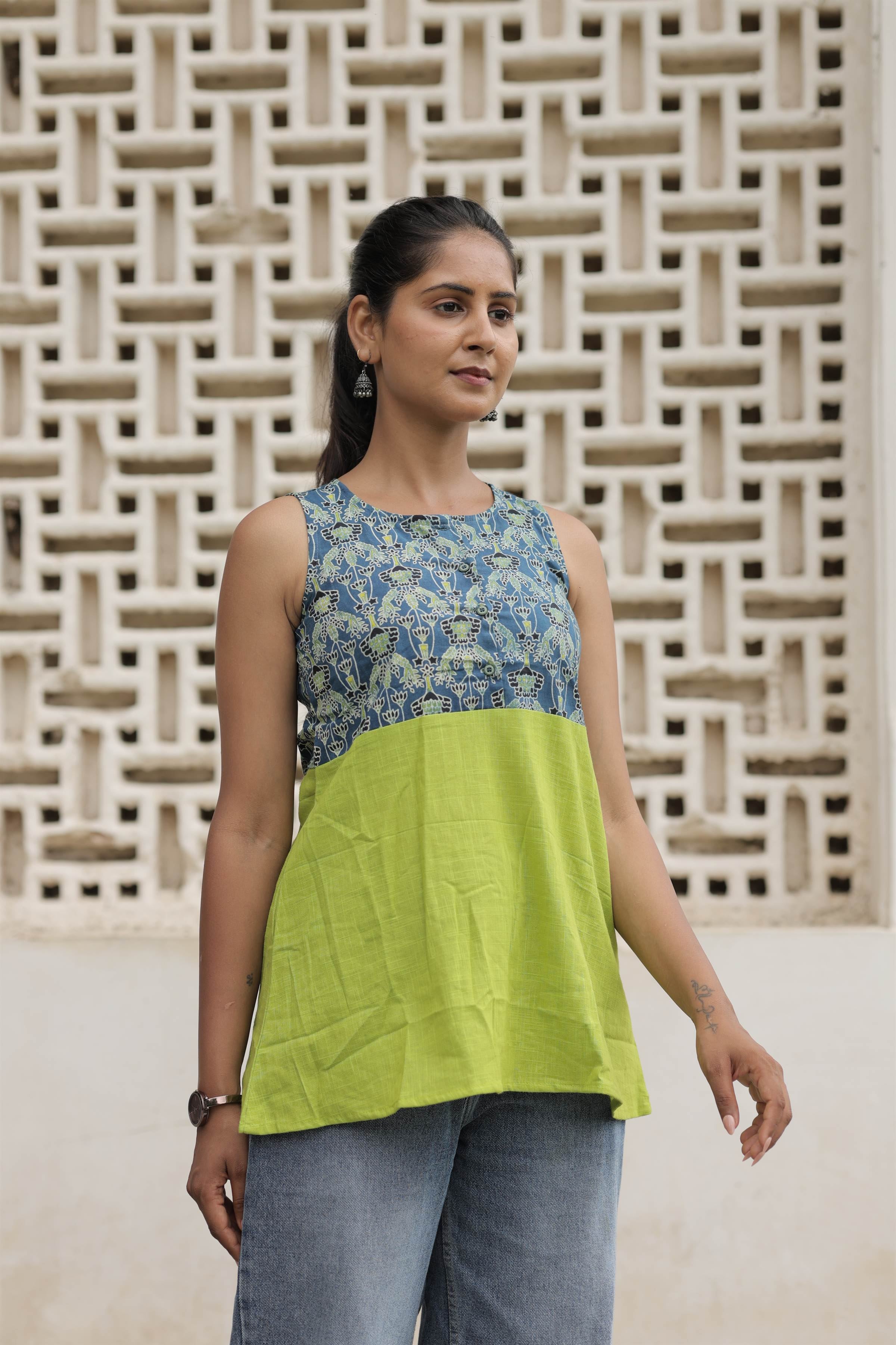 Ajrakh Choli with Cotton Slub Umbrella Flare Top