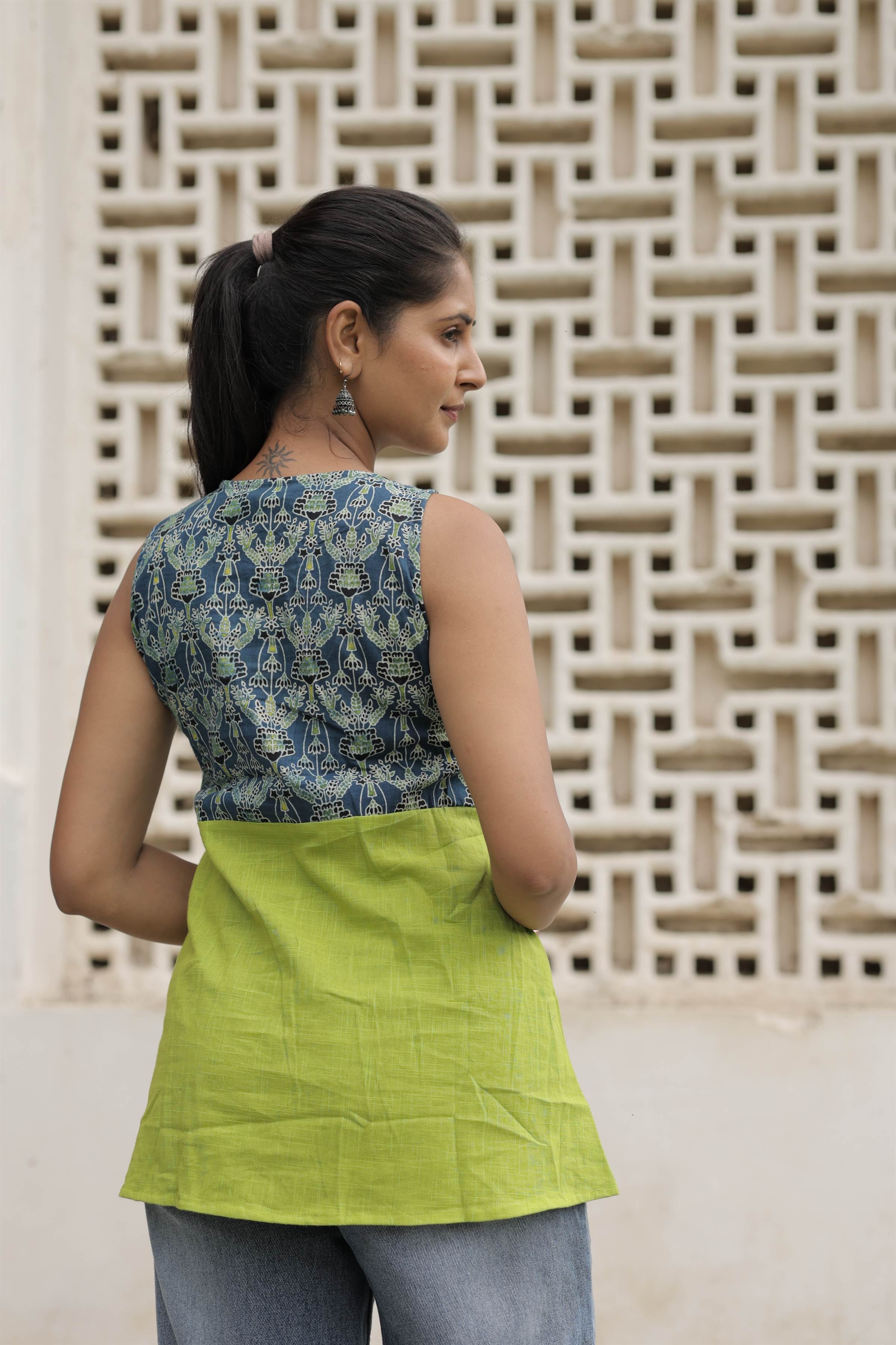 Ajrakh Choli with Cotton Slub Umbrella Flare Top