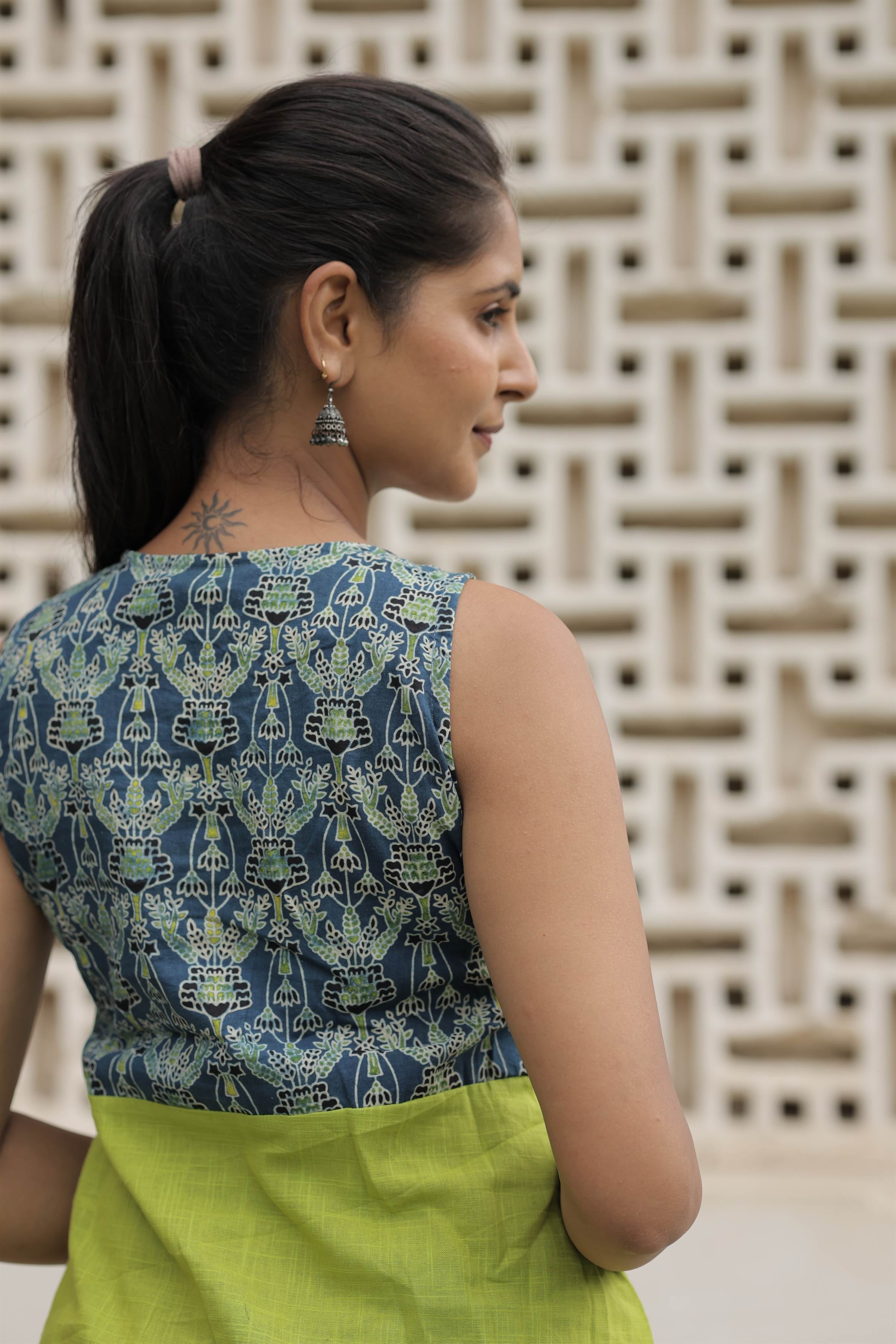 Ajrakh Choli with Cotton Slub Umbrella Flare Top