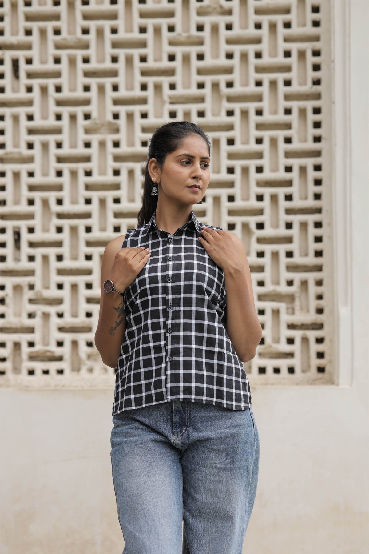 Black & White Handloom Cotton Checkered Shirt