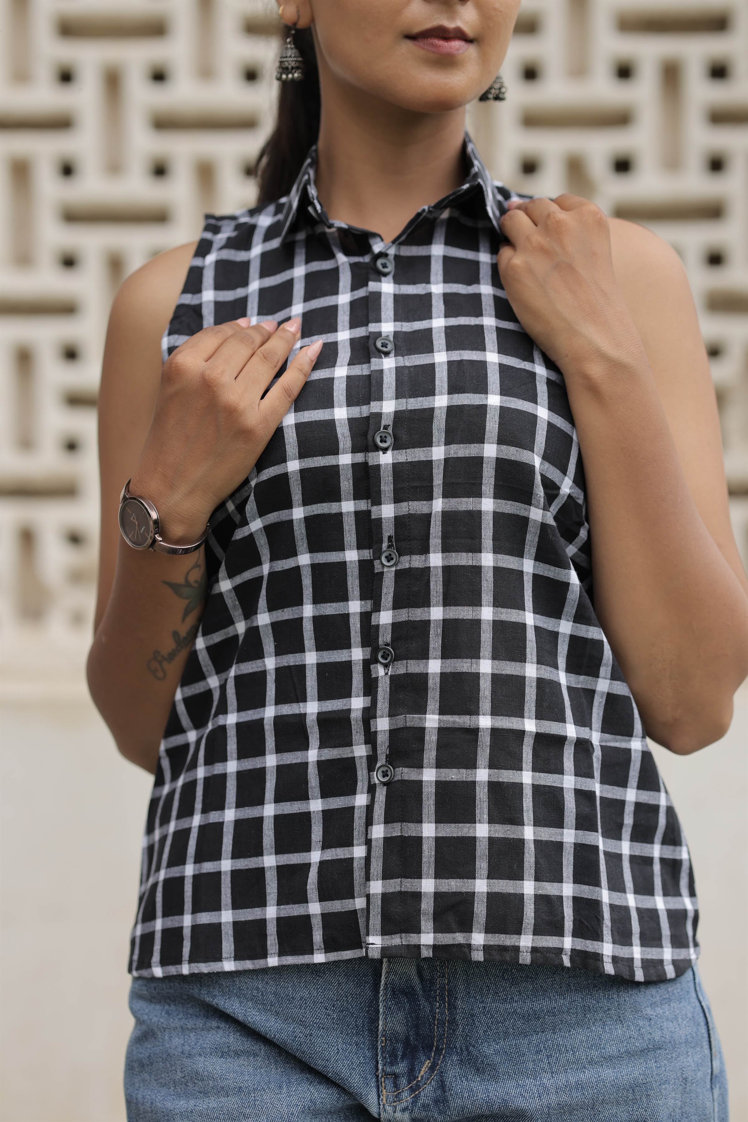 Black & White Handloom Cotton Checkered Shirt