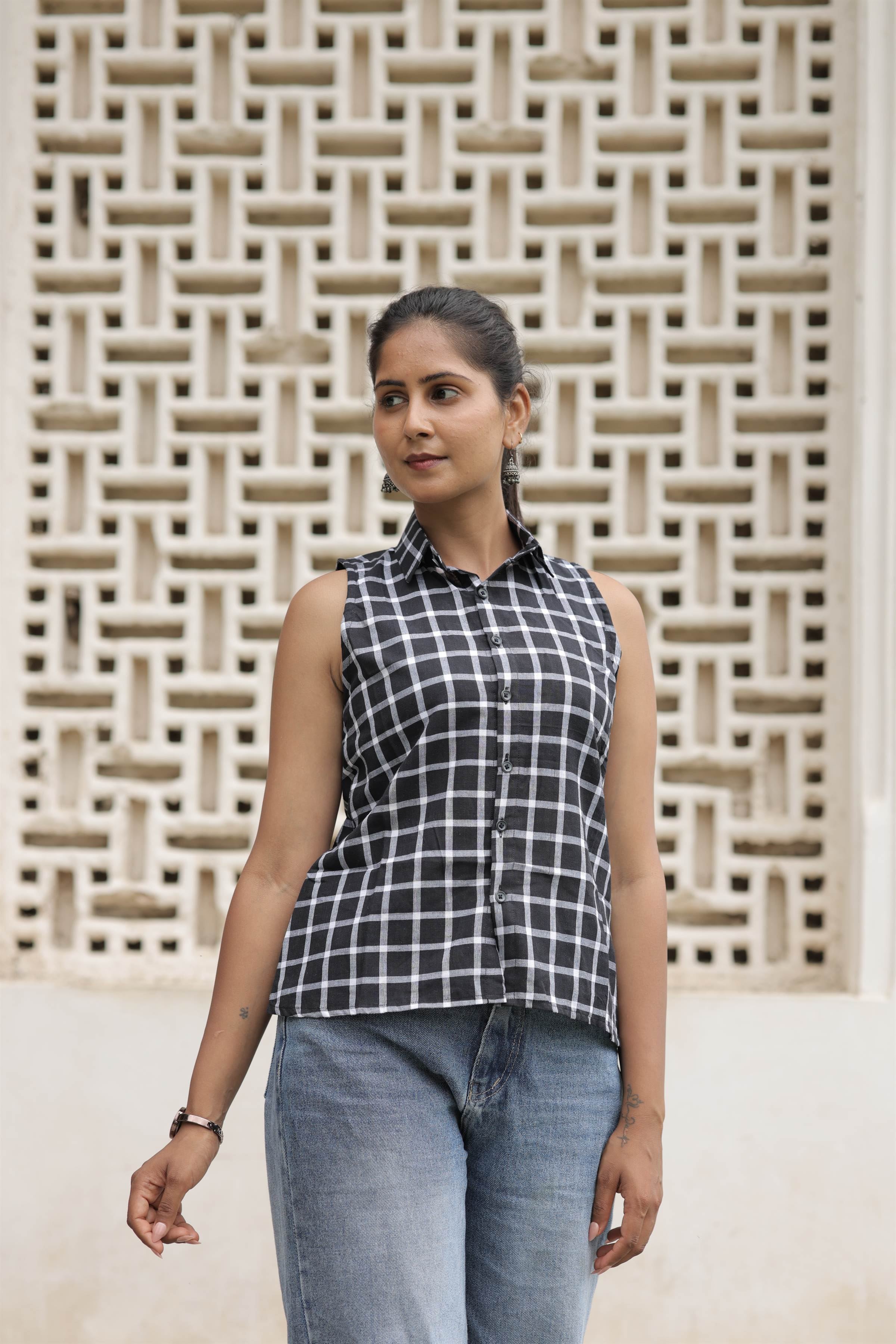 Black & White Handloom Cotton Checkered Shirt
