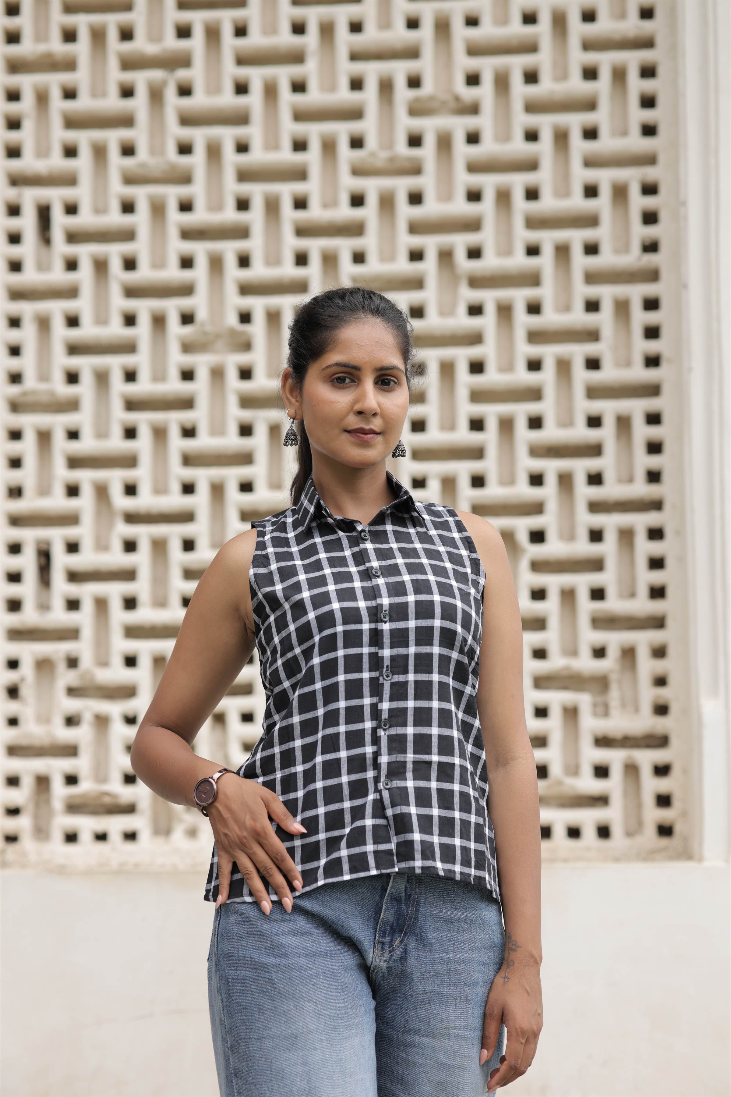 Black & White Handloom Cotton Checkered Shirt