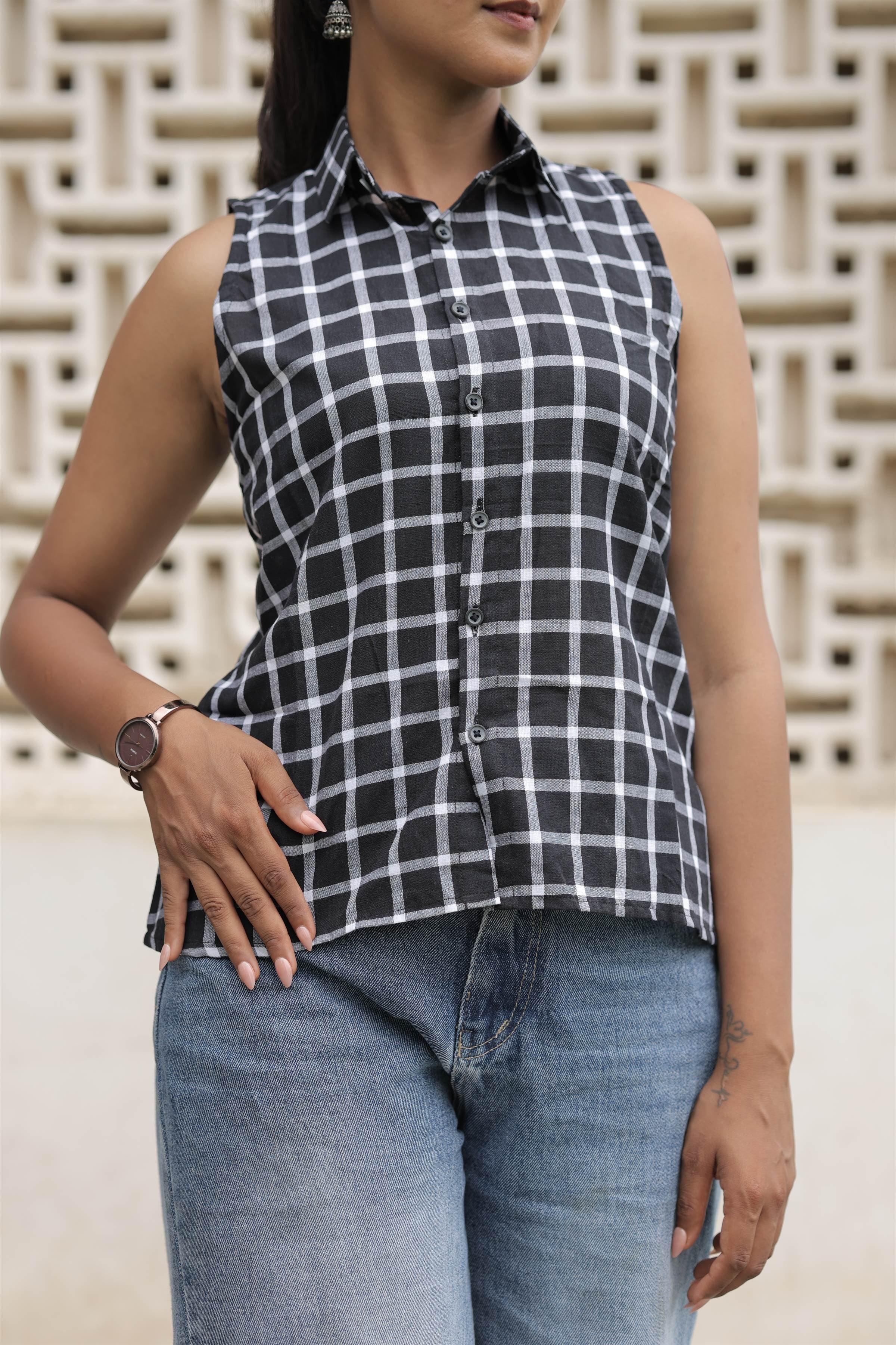 Black & White Handloom Cotton Checkered Shirt