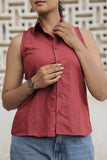 Maroon Poly-Cotton Sleeveless Shirt