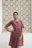 Mauve Floral Printed Pure Cotton Flared Kurti