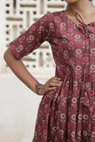 Mauve Floral Printed Pure Cotton Flared Kurti