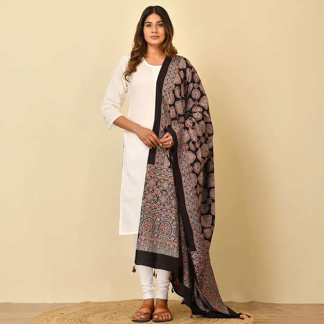 Ajrakh Handblock Printed Cotton Dupatta