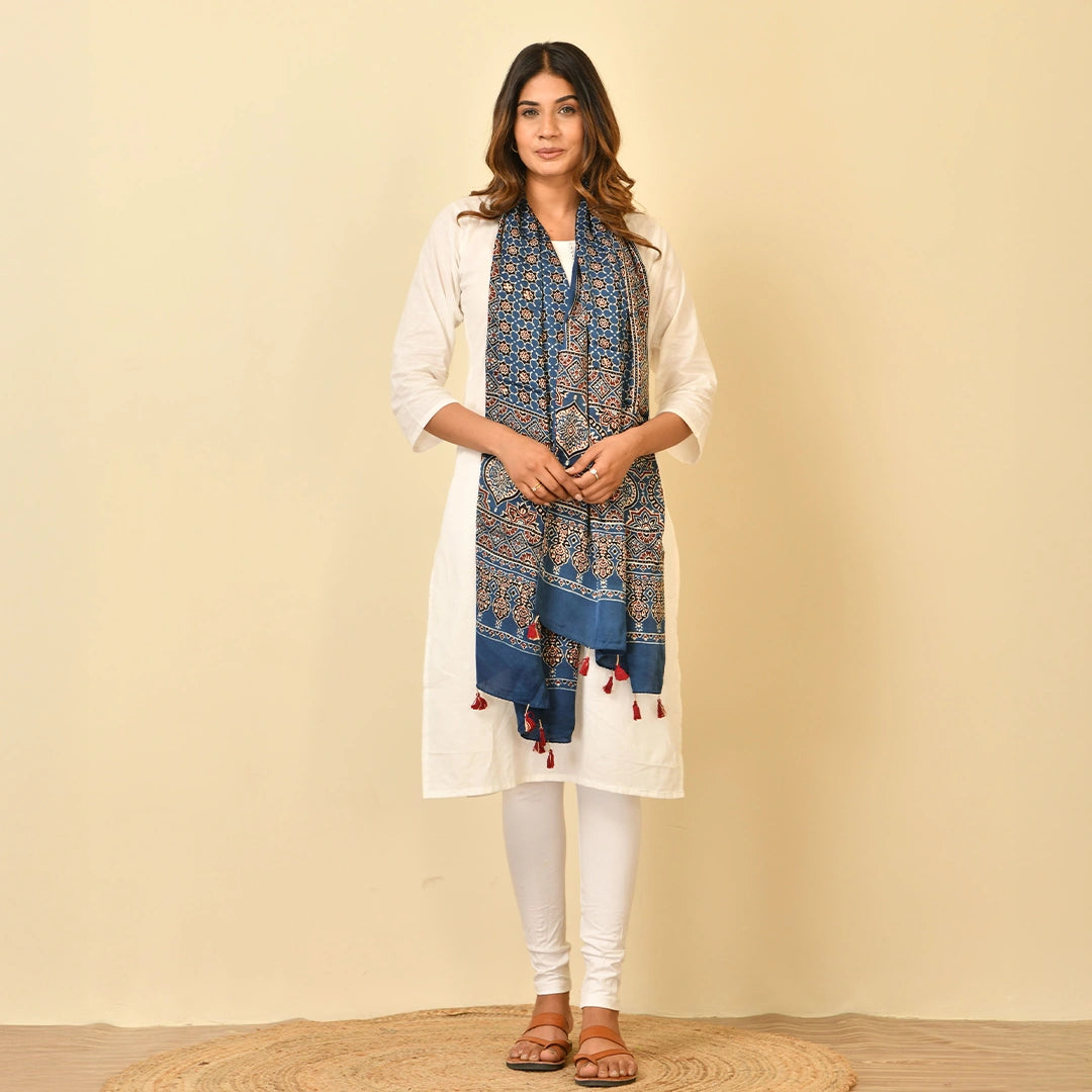 Indigo Ajrakh Handblock Stole