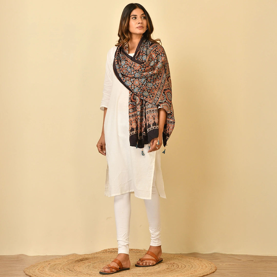 Ajrakh Handblock Modal Silk Stole