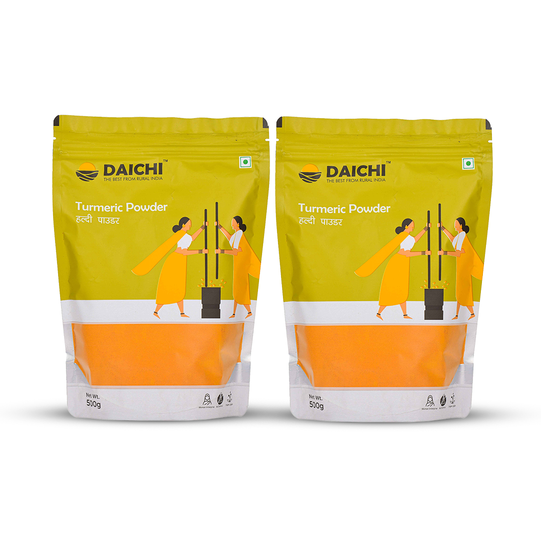 Daichi Turmeric Powder | 100% Pure Haldi | Single Origin | Unadulterated | Chemical-Free | Sun-Dried | Antioxidant &Amp; Anti-Inflammatory | Crafted by Rural Women (500g Pack of 2)