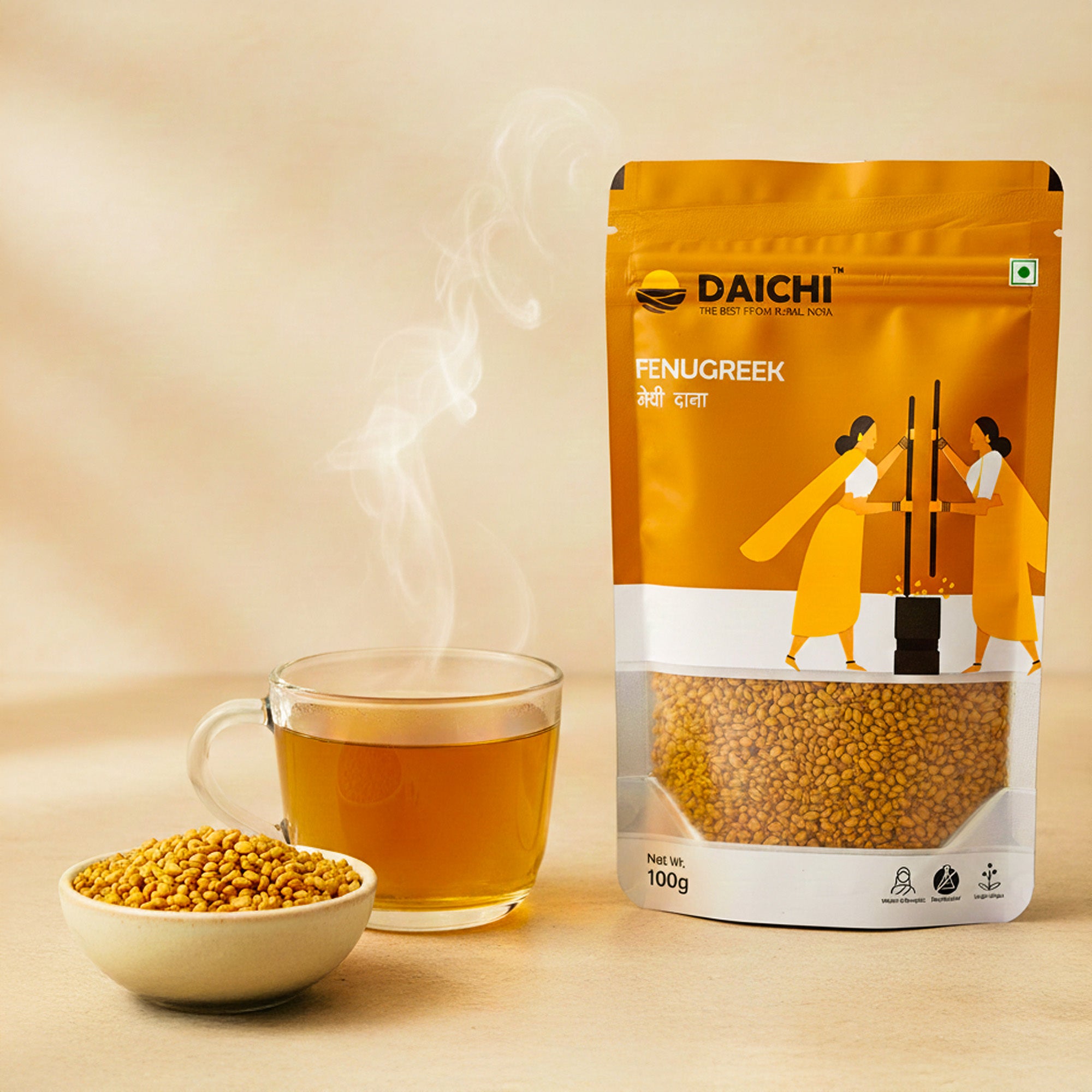 Daichi Pure Fenugreek Seeds (Methi Dana) | 100% Pure Natural Methi Dana  | Single Origin | Unadulterated | Chemical-Free | Sun-Dried | Handcrafted in Small Batches by Rural Women