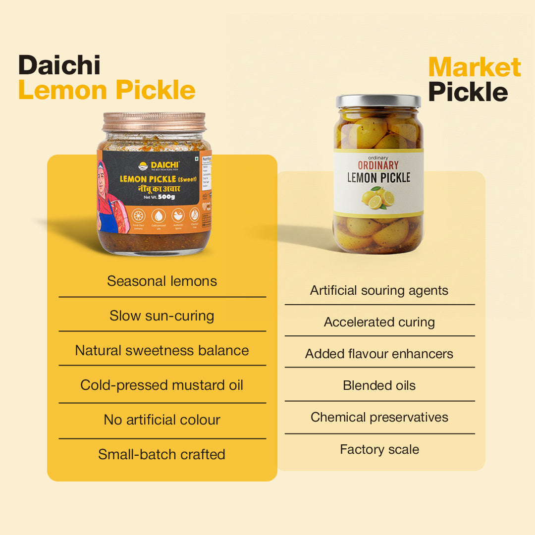 Daichi Sweet Lemon Pickle | Traditional Taste, Cold-Pressed Oil & Natural