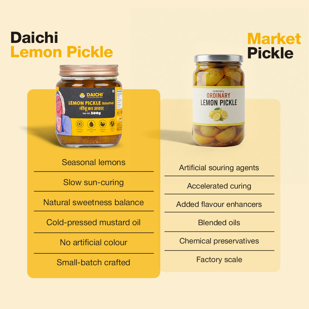 Daichi Tangy Lemon Pickle | Crafted with Love by Women Artisans | Sun-Cured, Handmade with In-House Spices