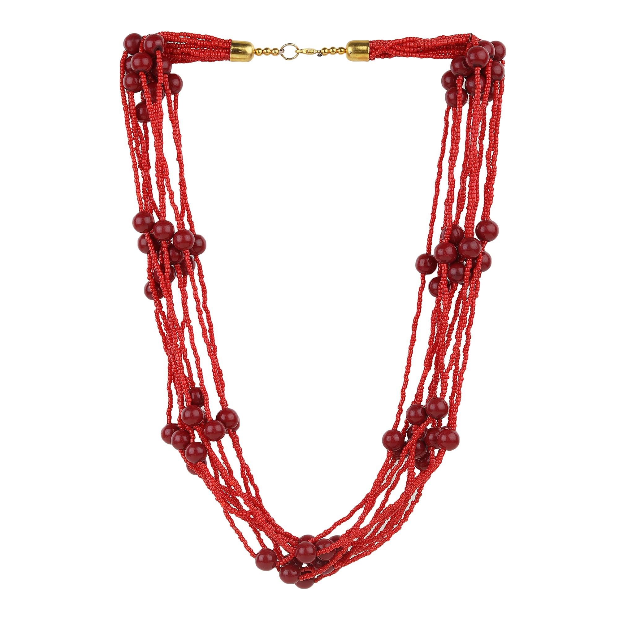 Red pearl and bead Layer Necklace