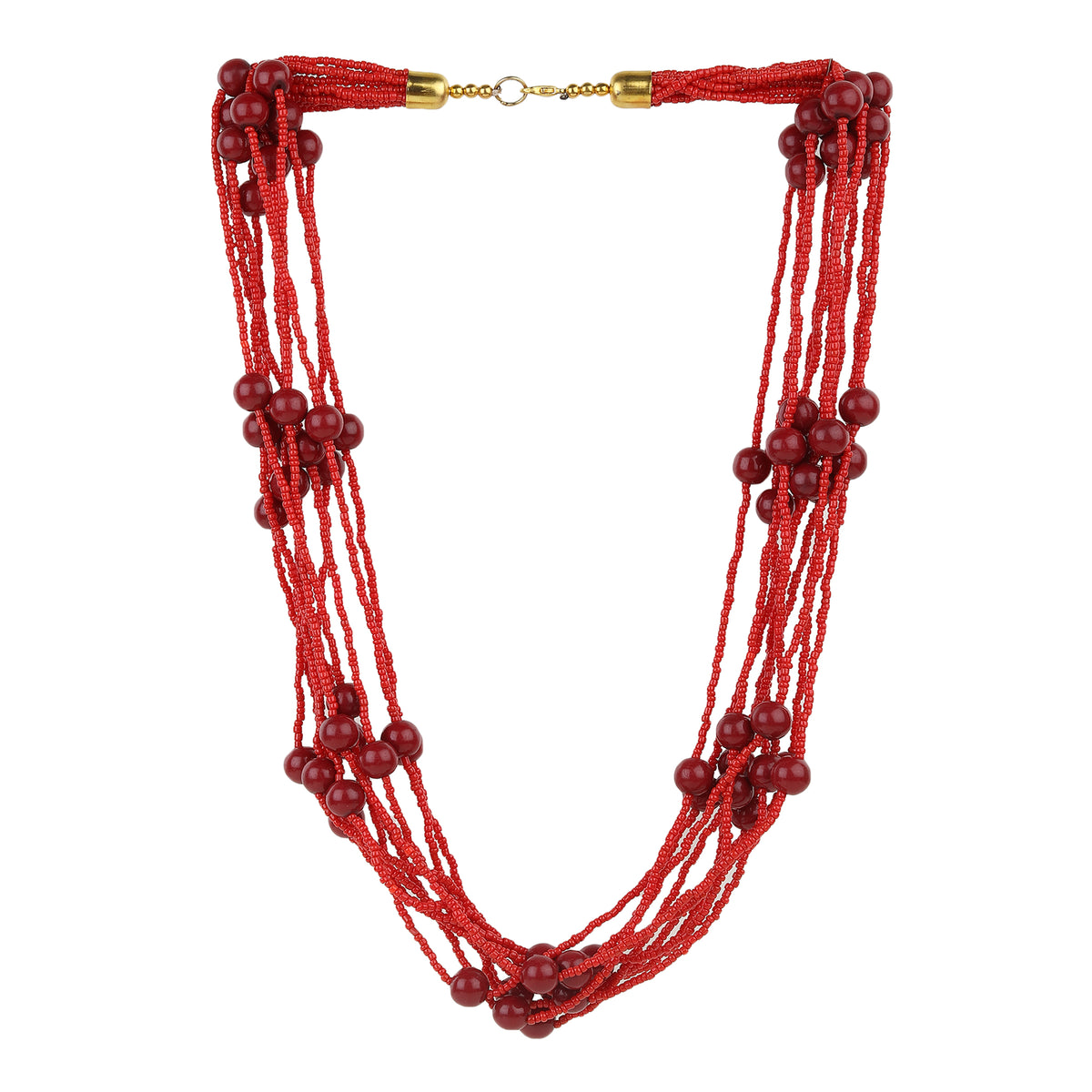 Red pearl and bead Layer Necklace