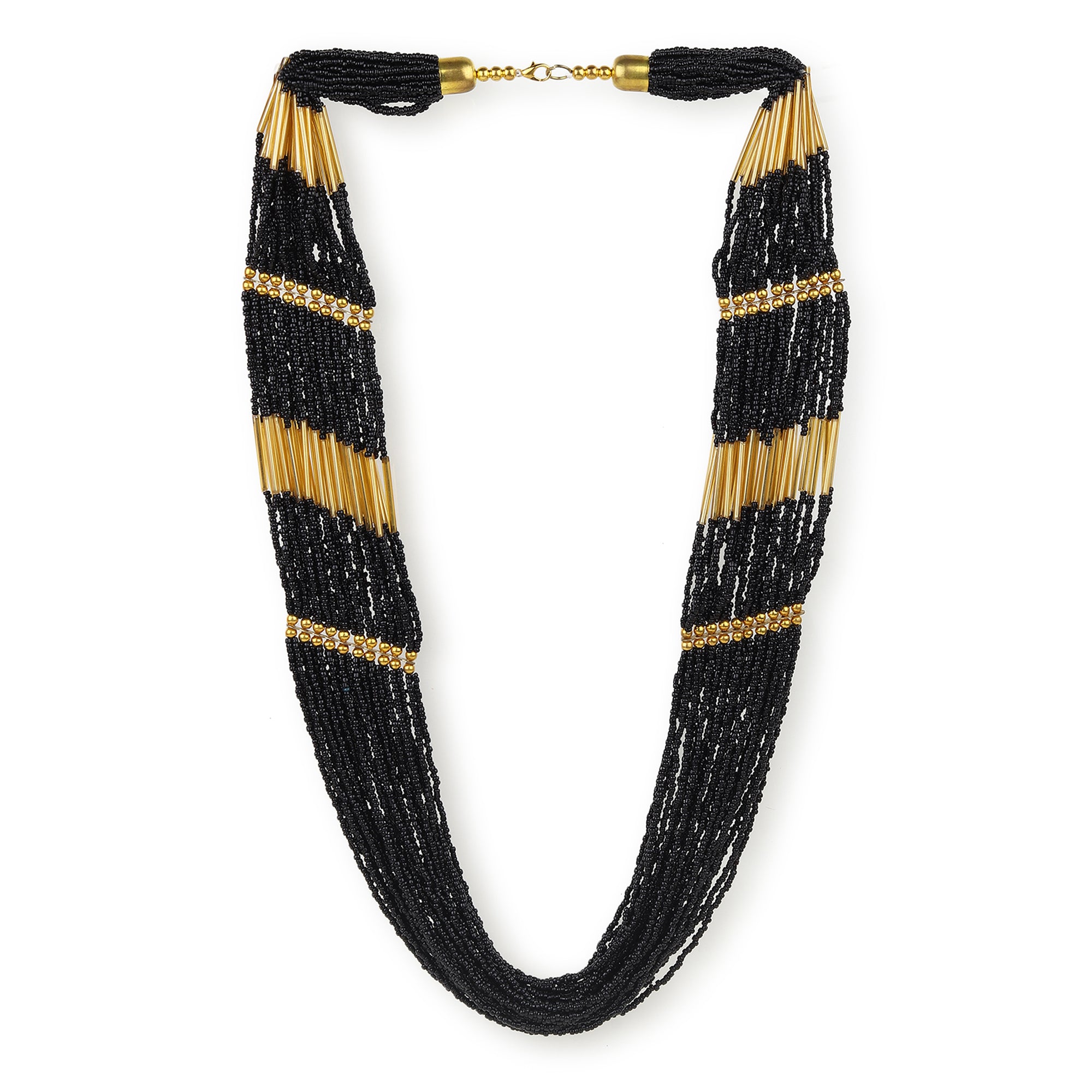 Black- Gold Beaded Layer Necklace