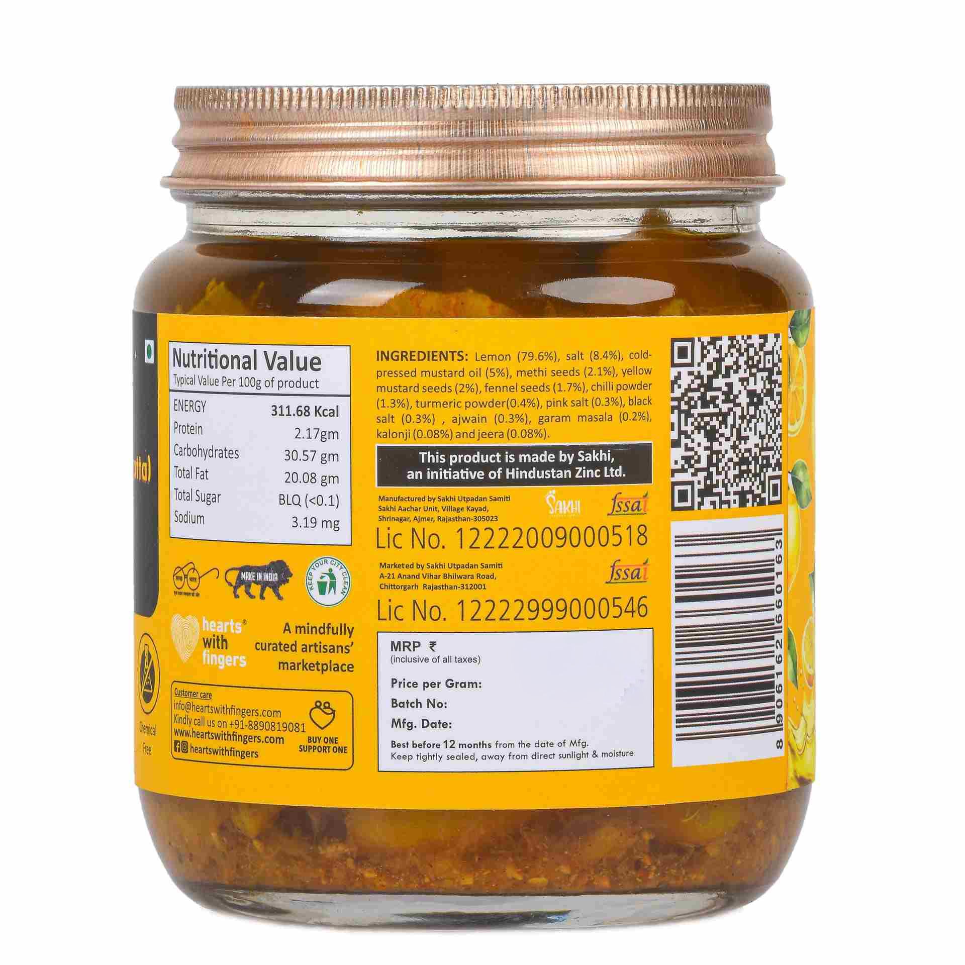 Daichi Tangy Lemon Pickle | Crafted with Love by Women Artisans | Sun-Cured, Handmade with In-House Spices
