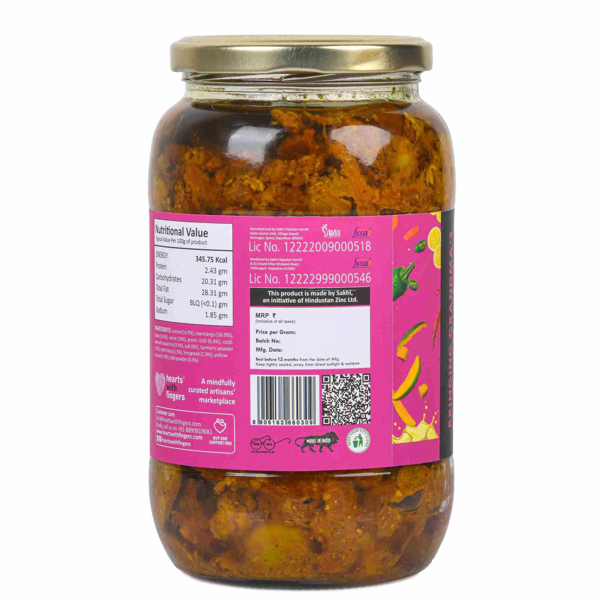 Daichi Mix Pickle | Crafted with Love by Women Artisans | Sun Cured | Cold-Pressed Mustard Oil | In-House Spices