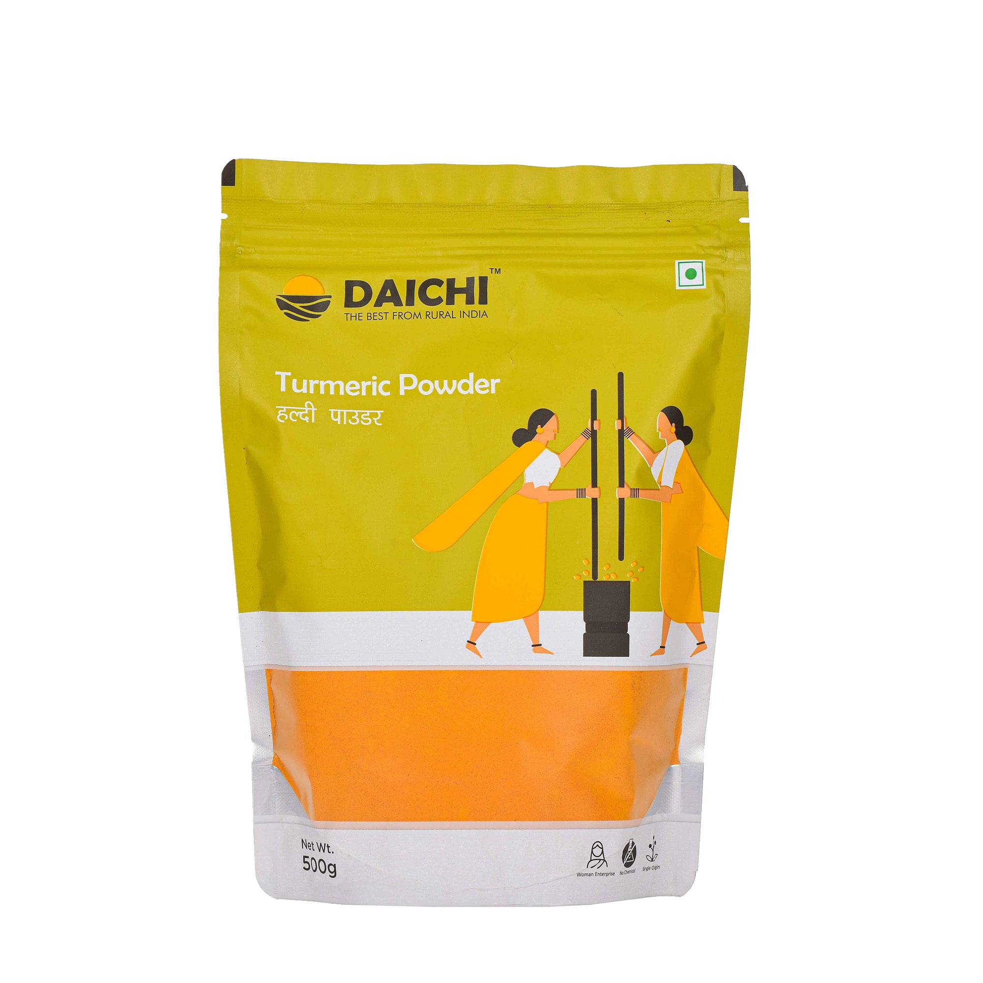 Daichi Turmeric Powder | 100% Pure Haldi | Single Origin | Unadulterated | Chemical-Free | Sun-Dried | Antioxidant &Amp; Anti-Inflammatory | Crafted by Rural Women (500g Pack of 2)