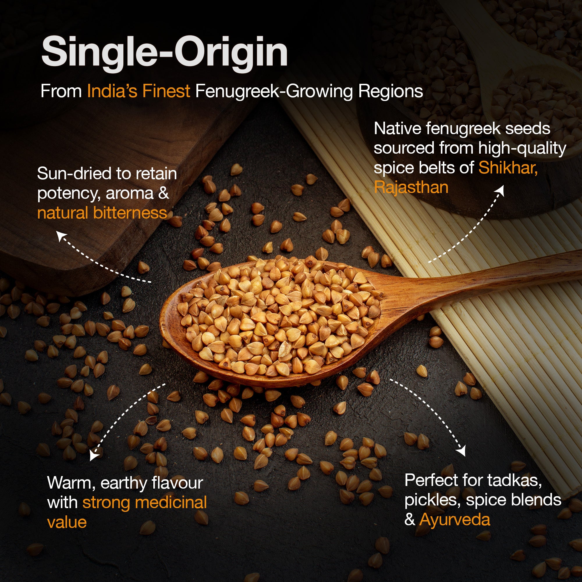 Daichi Pure Fenugreek Seeds (Methi Dana) | 100% Pure Natural Methi Dana  | Single Origin | Unadulterated | Chemical-Free | Sun-Dried | Handcrafted in Small Batches by Rural Women