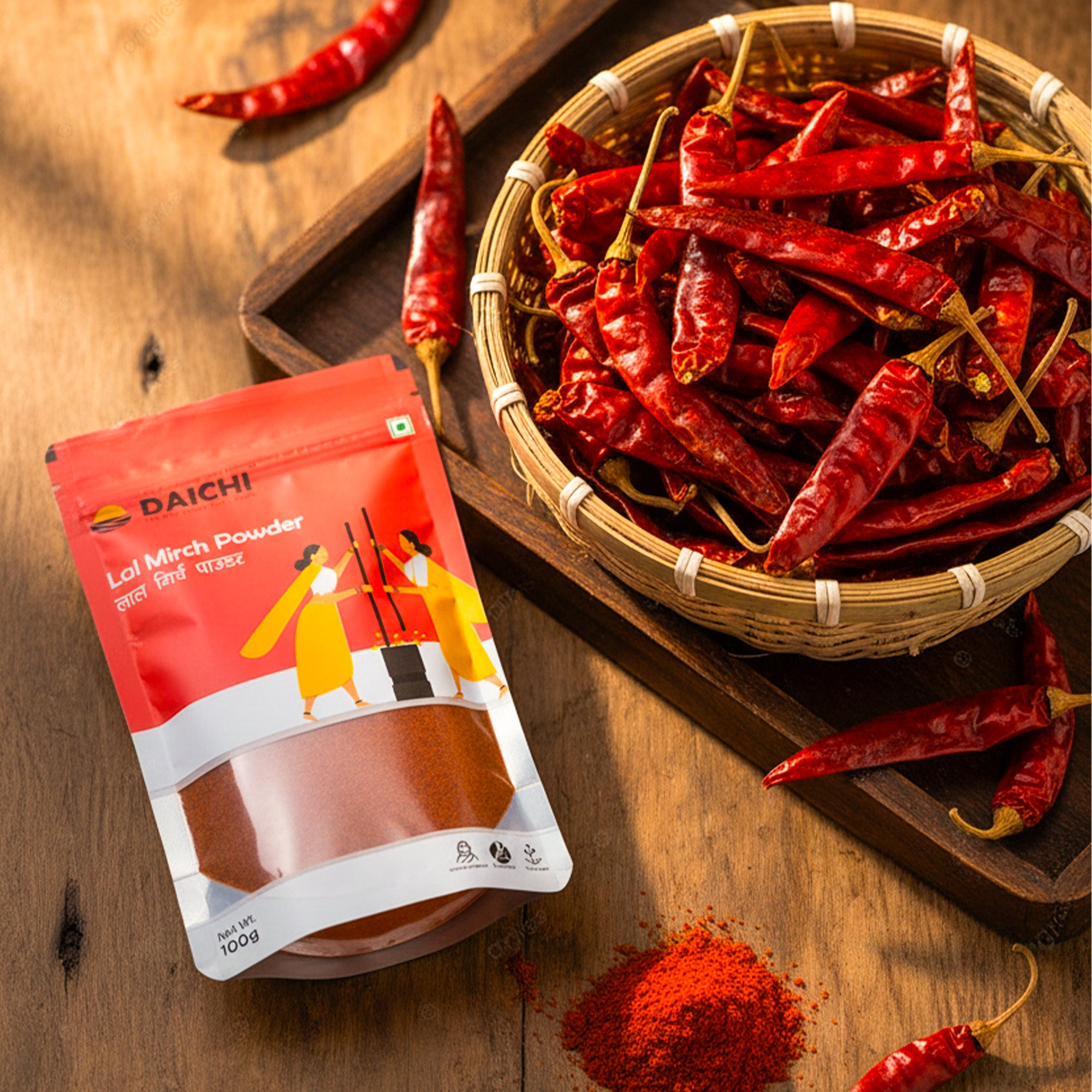 Daichi Pure Red Chilli (Lal Mirch) | 100% Pure Lal Mirch  | Single Origin | Unadulterated | Chemical-Free | Sun-Dried | Handcrafted in Small Batches by Rural Women