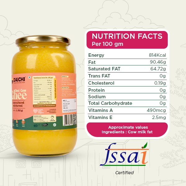 Daichi Pure A2 Desi Bilona Cow Ghee | Pure, Natural, and Healthy Cow Ghee | Handmade with Bilona Method | Daichi Ghee